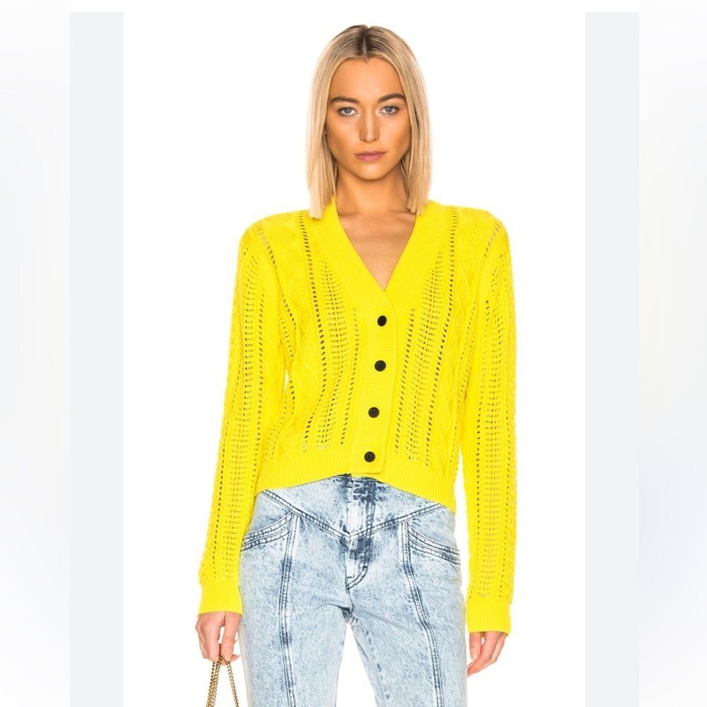 RTA Hunter Cotton Long Sleeve Button Up Cable Knit Cardigan in Lemon Size XXS